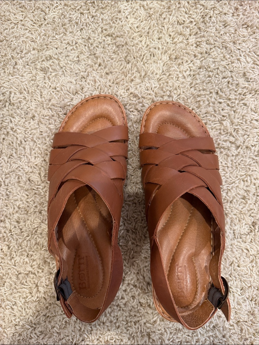 Born Brand Women's Tan Leather Woven Slide Sandals